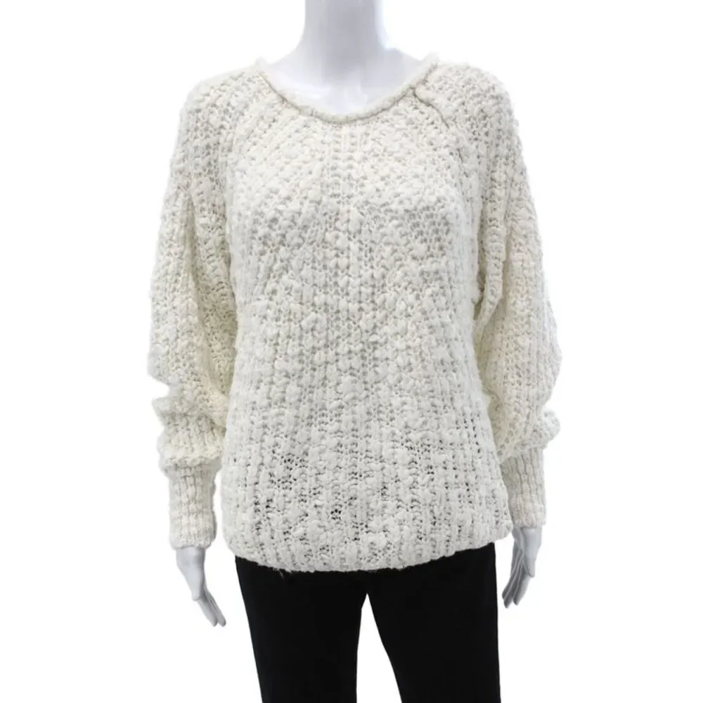 Free People Womens Pullover Sweater Ivory Cotton Round Neck Long Sleeve Size M
